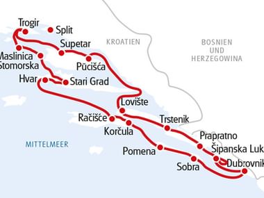 Karte Mittel- und Süddalmatien