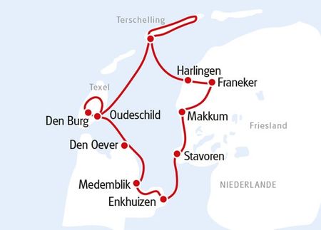 Inselhüpfen im Westfriesischen Watten- und dem IJsselmeer, ab/bis Enkhuizen