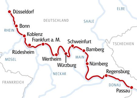 Karte Höhepunkte am Main-Donau-Kanal