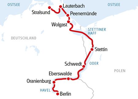 Karte Rad und Schiff Berlin-Stralsund