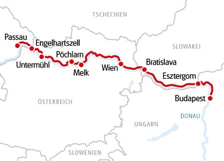 Karte, MS SE-MANON, Passau-Budapest-Passau