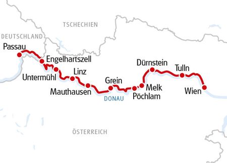 Karte Rad und Schiff Passau-Wien-Passau