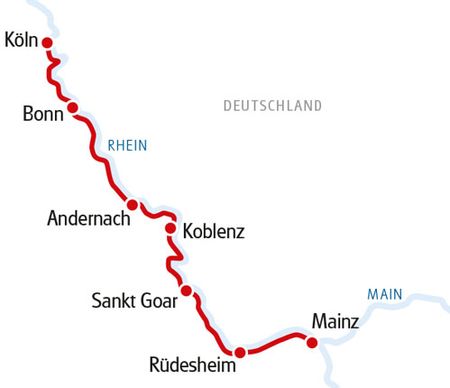 Karte Rad und Schiff Köln - Mainz
