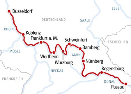 Karte Im Flusstrio mit Rhein, Main & Donau