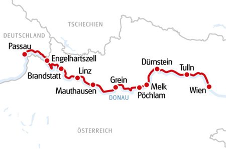 Karte Rad und Schiff Passau - Wien - Passau