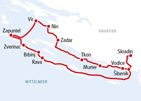 Karte Norddalmatien Rad und Schiff
