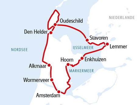 Karte Rad und Schiff Nordholland