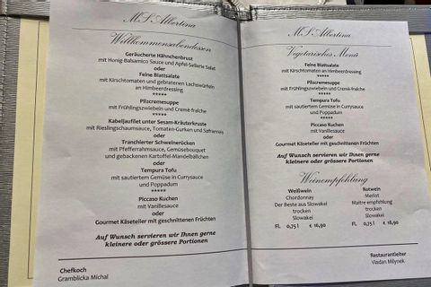 Example menu card, MS ALBERTINA